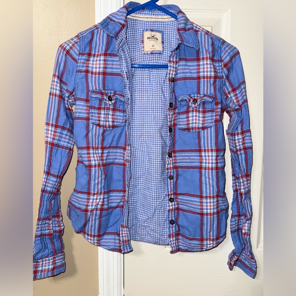 XS Hollister Blue and Red Plaid Women’s Flannel
